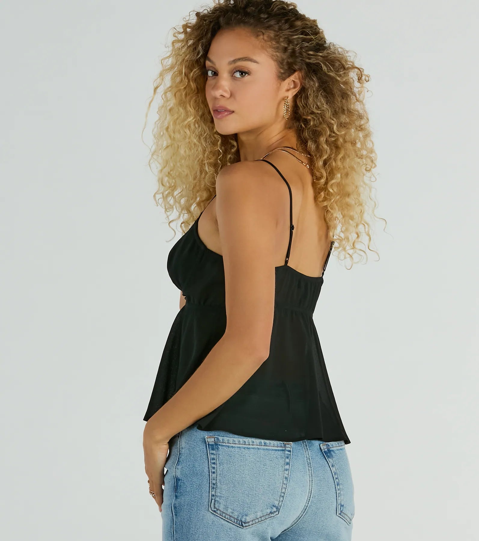 Distinctive Darling Lace Trim Chiffon Crop Top - Image 2