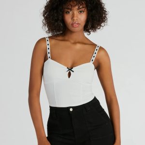 Simply Delicate Lace Trim Bow Crop Top