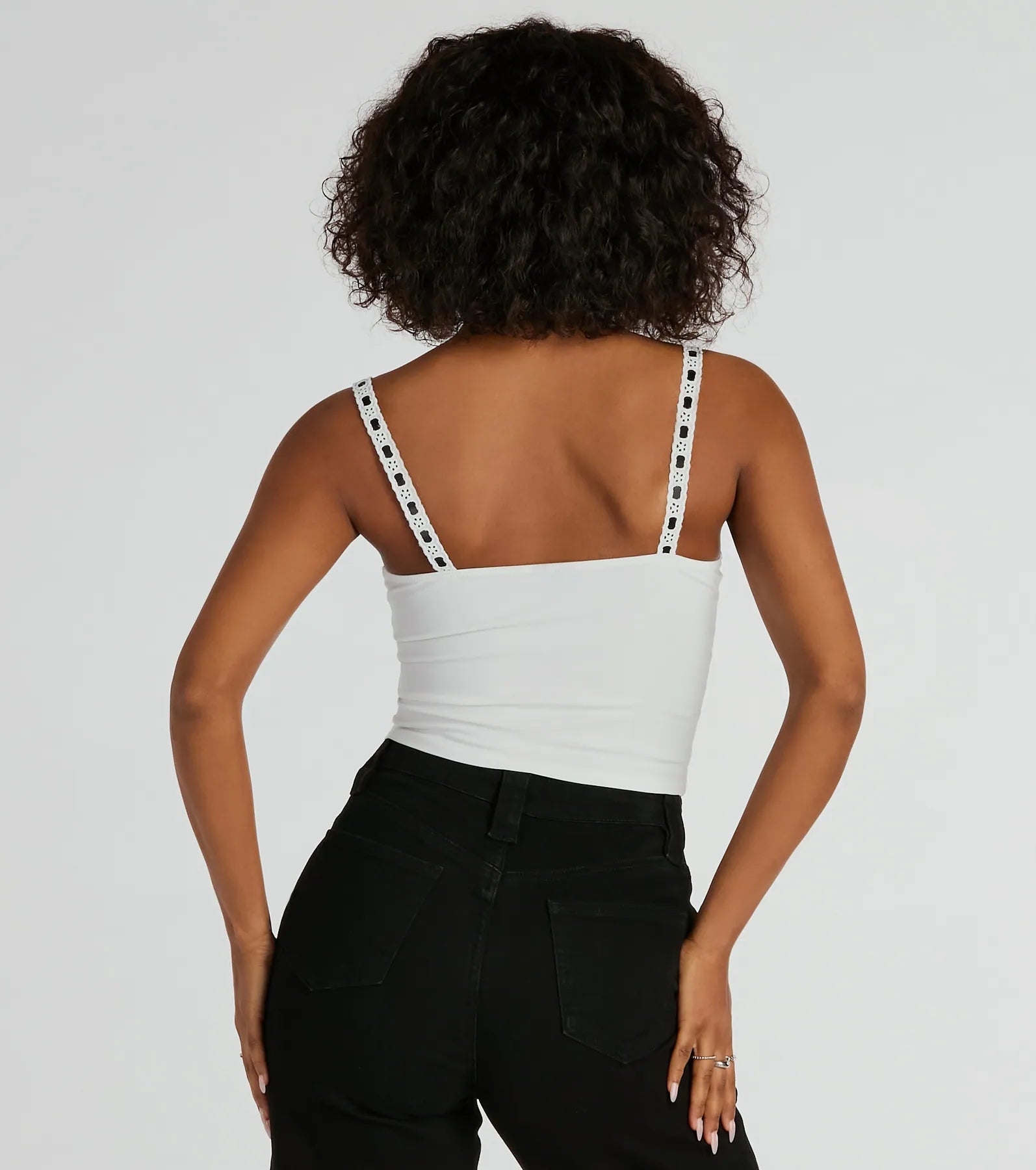 Simply Delicate Lace Trim Bow Crop Top - Image 2
