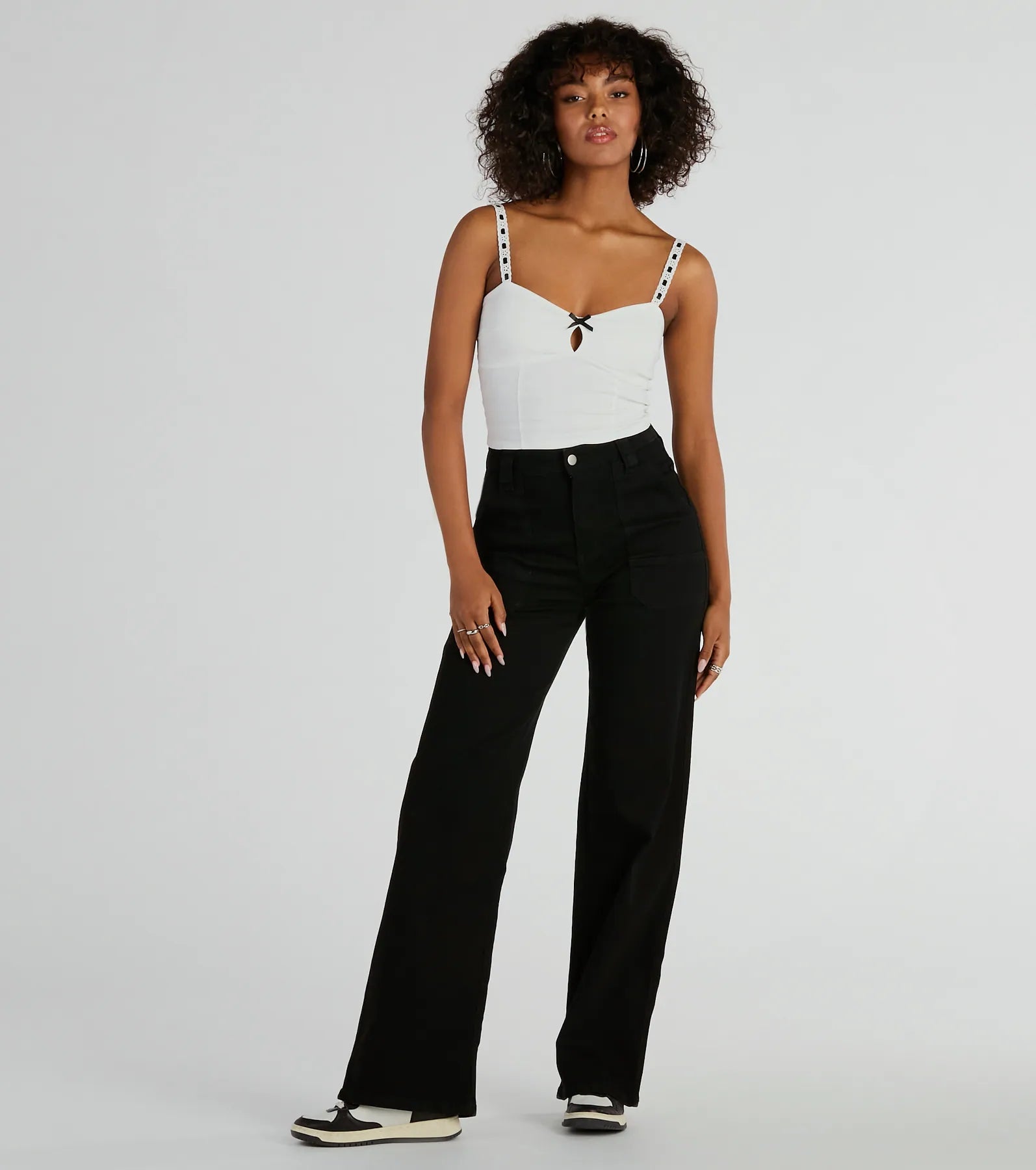 Simply Delicate Lace Trim Bow Crop Top - Image 3