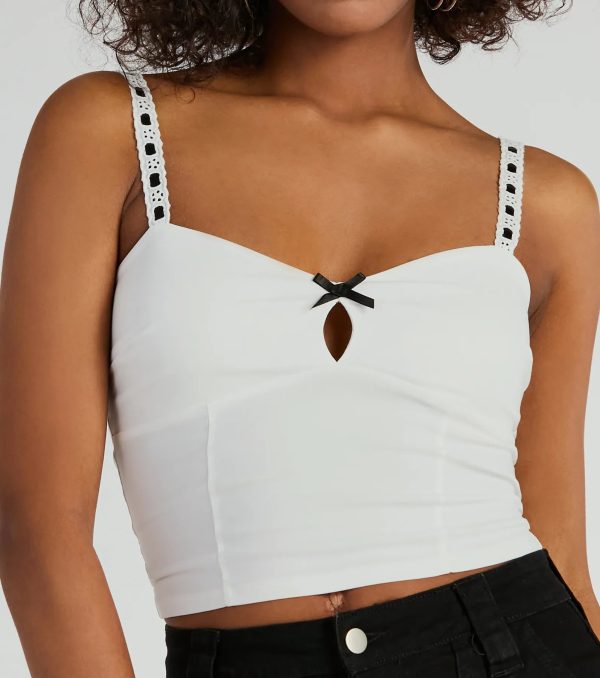 Simply Delicate Lace Trim Bow Crop Top - Image 4