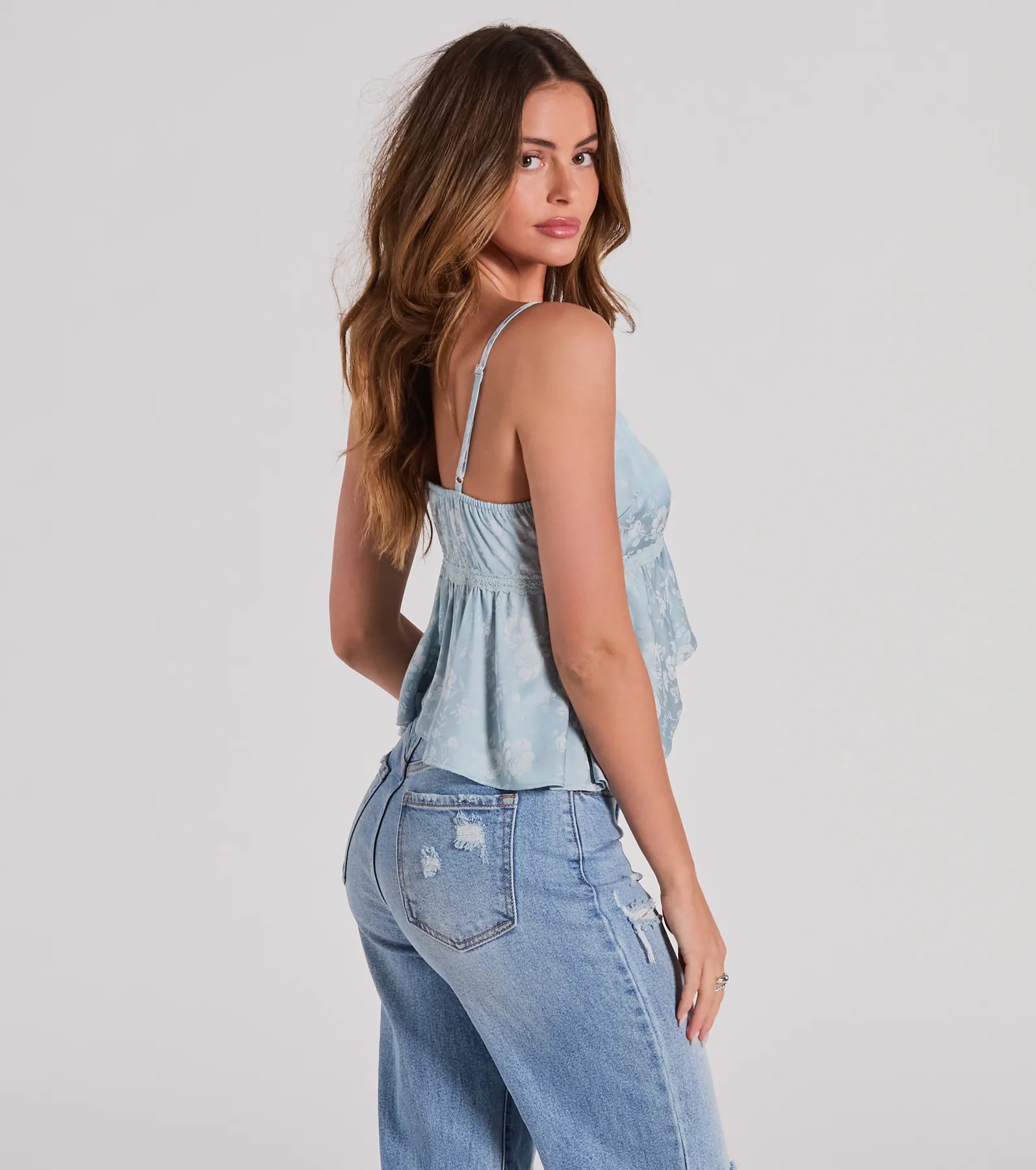 Charming And Sweet Button Down Floral Satin Crop Top - Image 2