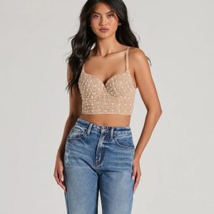 Glamour Girl Rhinestone Faux Pearl Bead Bustier