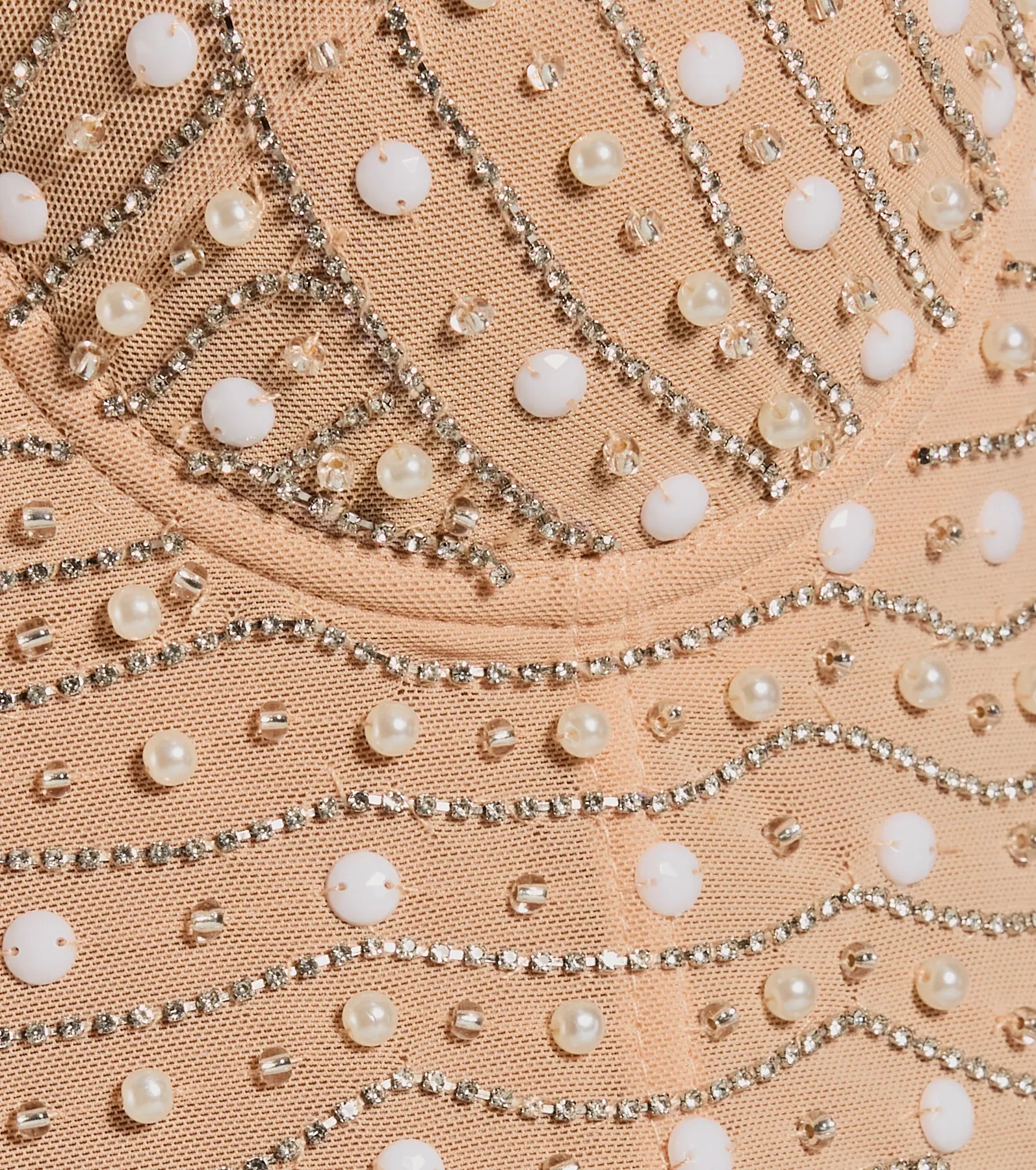 Glamour Girl Rhinestone Faux Pearl Bead Bustier - Image 4