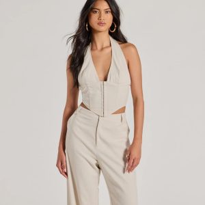 Cutest Babe Halter V-Neck Corset Crop Top