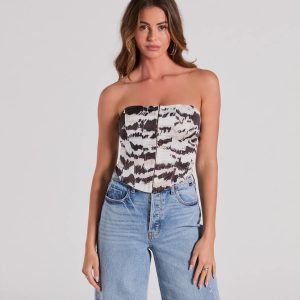 Perfect Evening Strapless Lace-Up Marble Corset Top