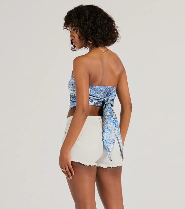 Sangria Sunset Strapless Paisley Satin Crop Top - Image 2