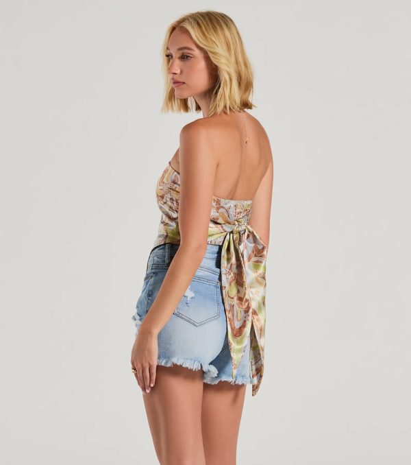 Too Cute Energy Strapless Paisley Satin Crop Top - Image 2