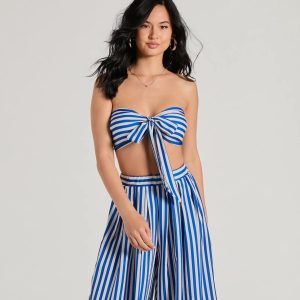 Festive Fun Strapless Striped Bandeau Crop Top