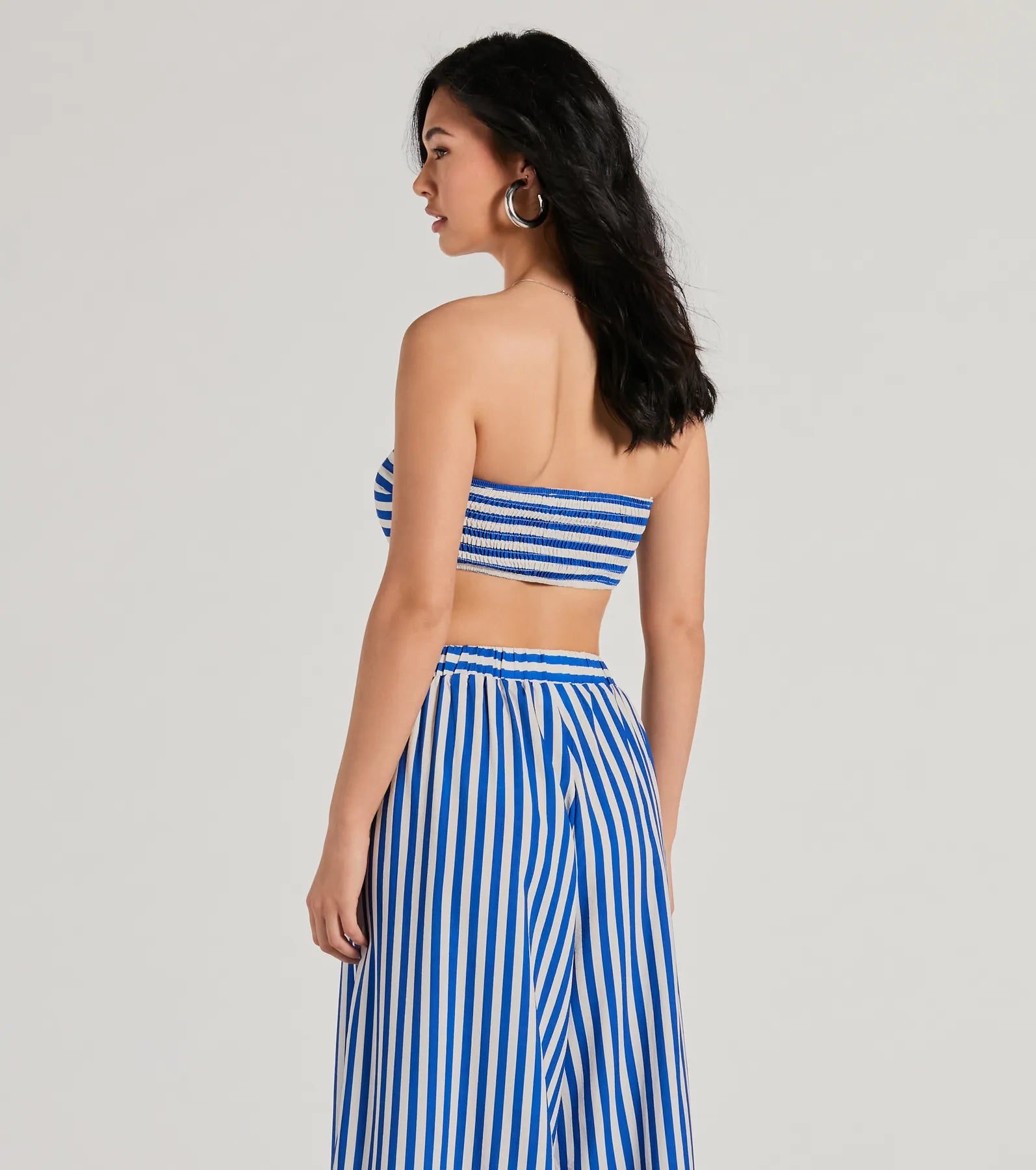 Festive Fun Strapless Striped Bandeau Crop Top - Image 2