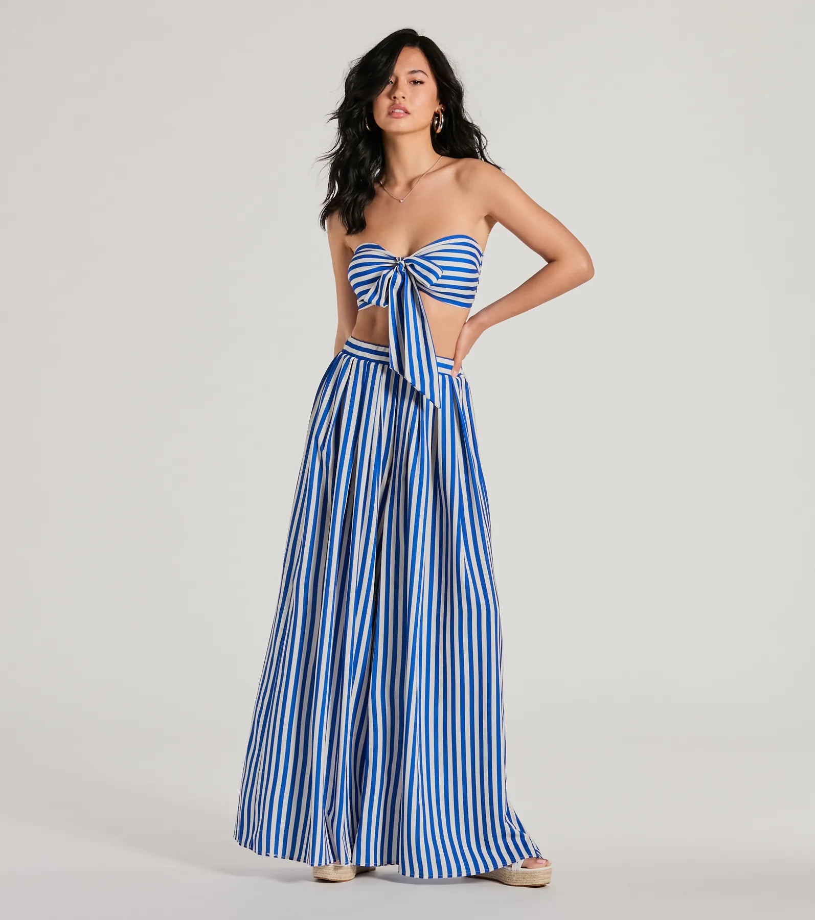 Festive Fun Strapless Striped Bandeau Crop Top - Image 3