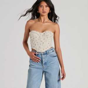 Darling Pick Strapless Floral Eyelet Bustier