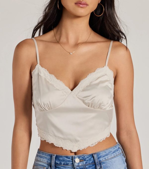 Romance In The Air Lace Trim Satin Cami Crop Top - Image 8