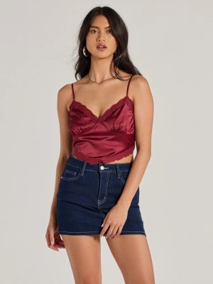 Romance In The Air Lace Trim Satin Cami Crop Top