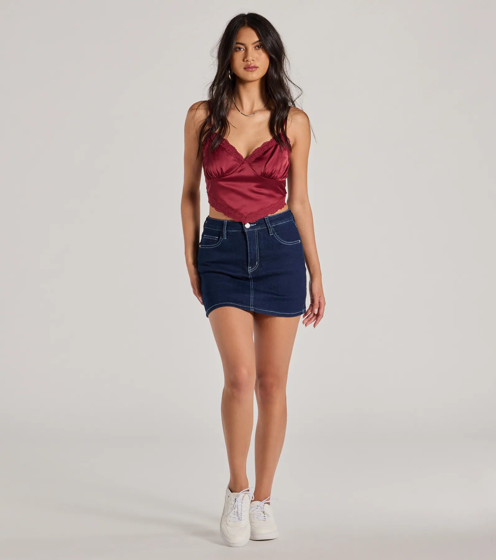 Romance In The Air Lace Trim Satin Cami Crop Top - Image 3