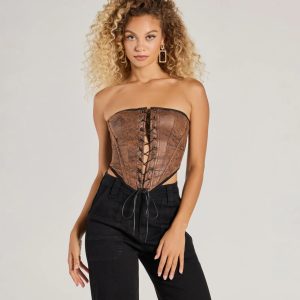 Smooth And Edgy Lace-Up Faux Suede Corset Top