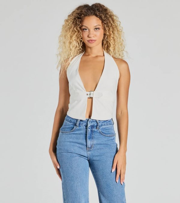 Sultry Trend Buckle Strap Halter Crop Top - Image 5