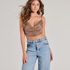 Glam Of The Moment Rhinestone Sequin Crop Top