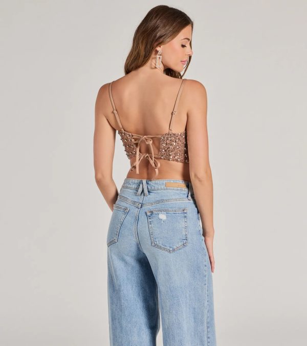 Glam Of The Moment Rhinestone Sequin Crop Top - Image 2