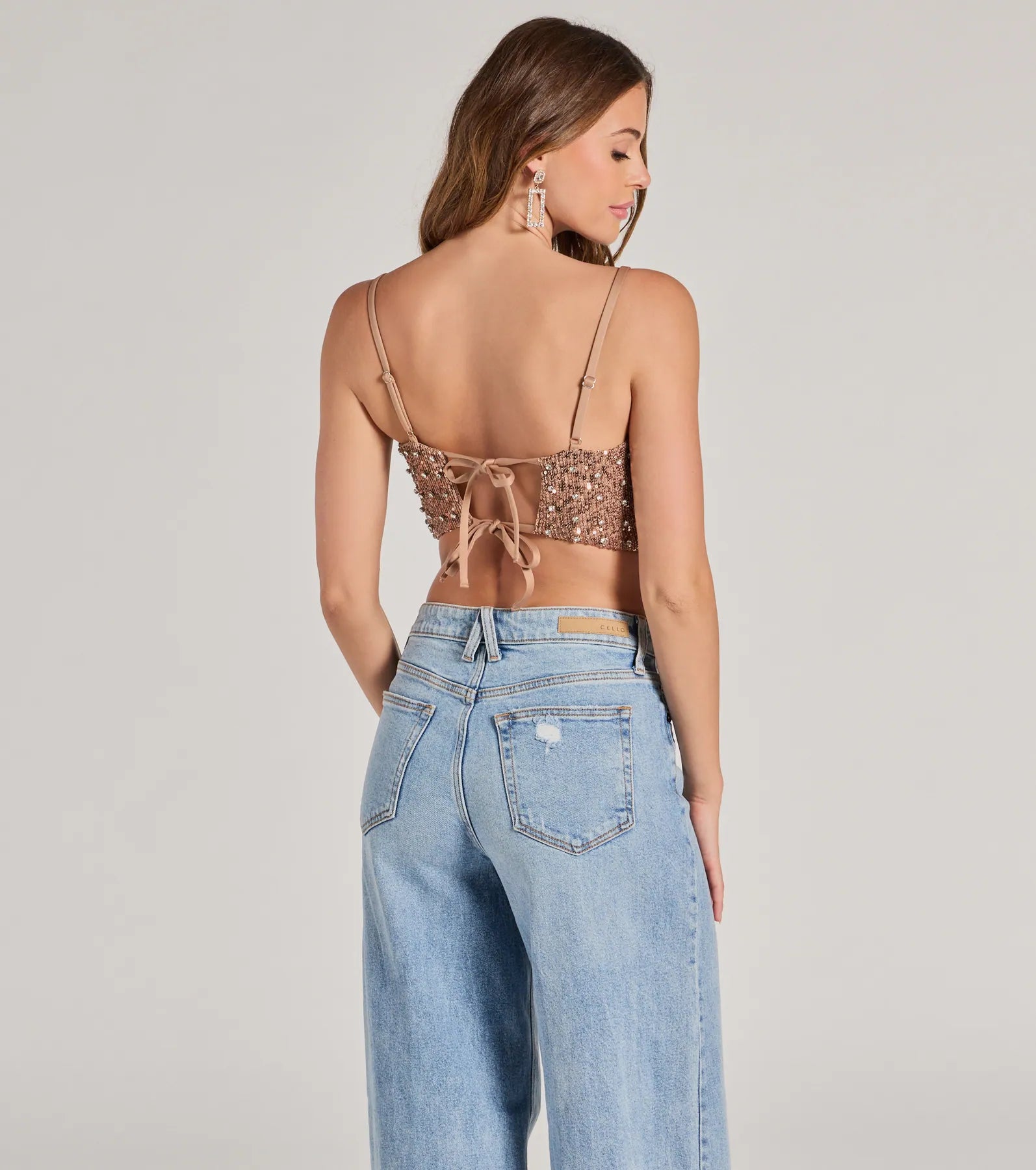 Glam Of The Moment Rhinestone Sequin Crop Top - Image 2