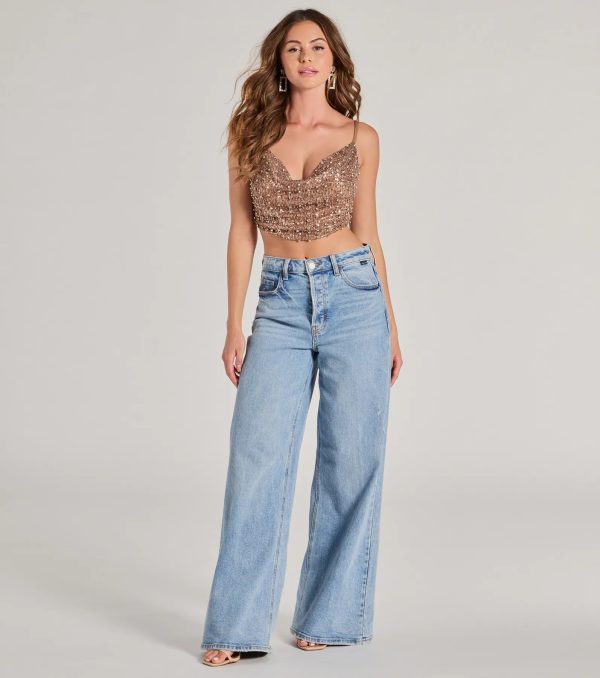 Glam Of The Moment Rhinestone Sequin Crop Top - Image 3