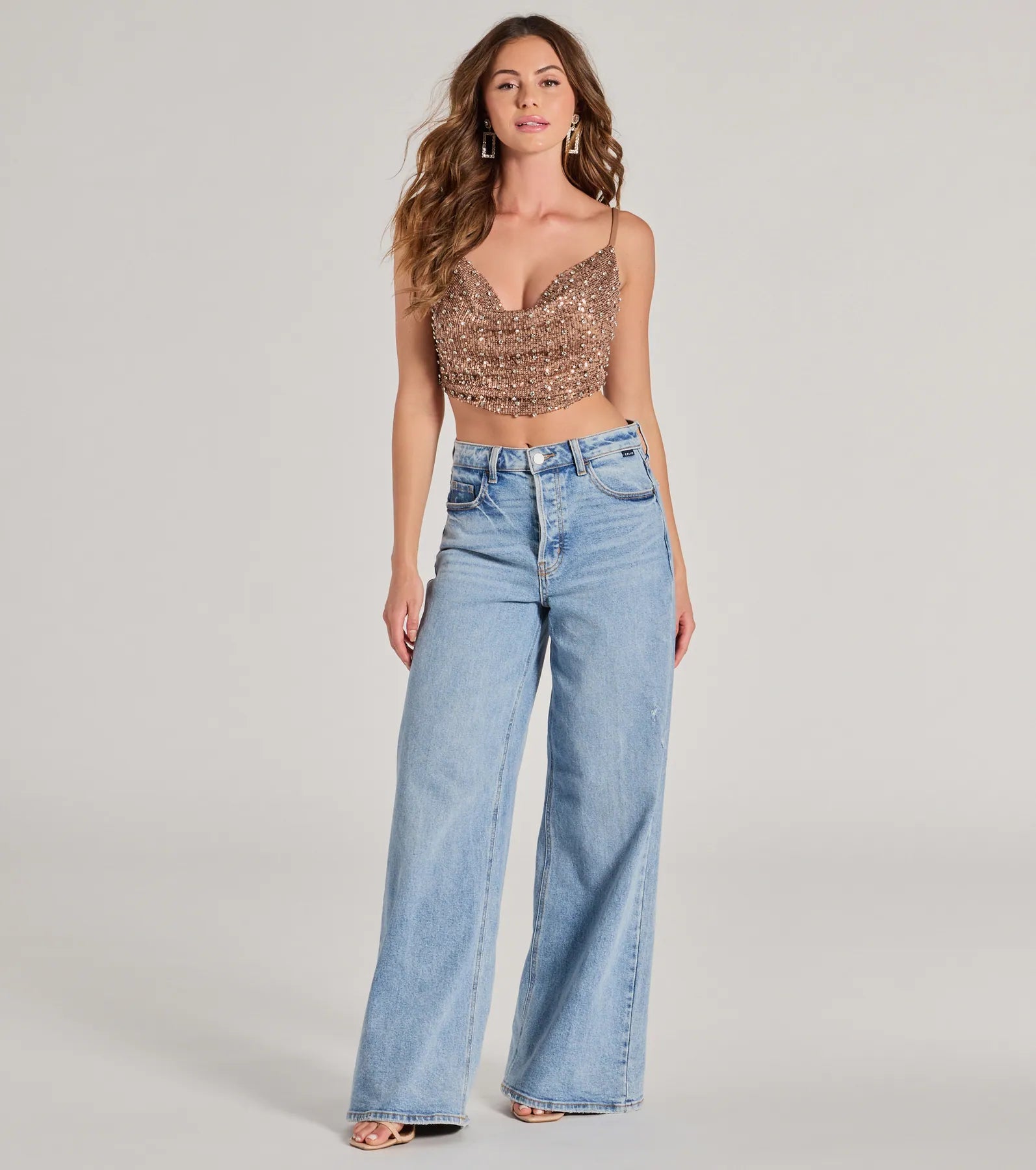 Glam Of The Moment Rhinestone Sequin Crop Top - Image 3