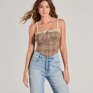 Pristine Classic Satin Trim Plaid Corset Crop Top