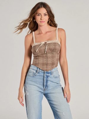 Pristine Classic Satin Trim Plaid Corset Crop Top