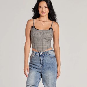 Preppy Vibe Lace-Up Plaid Corset Top