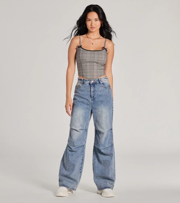Preppy Vibe Lace-Up Plaid Corset Top - Image 3