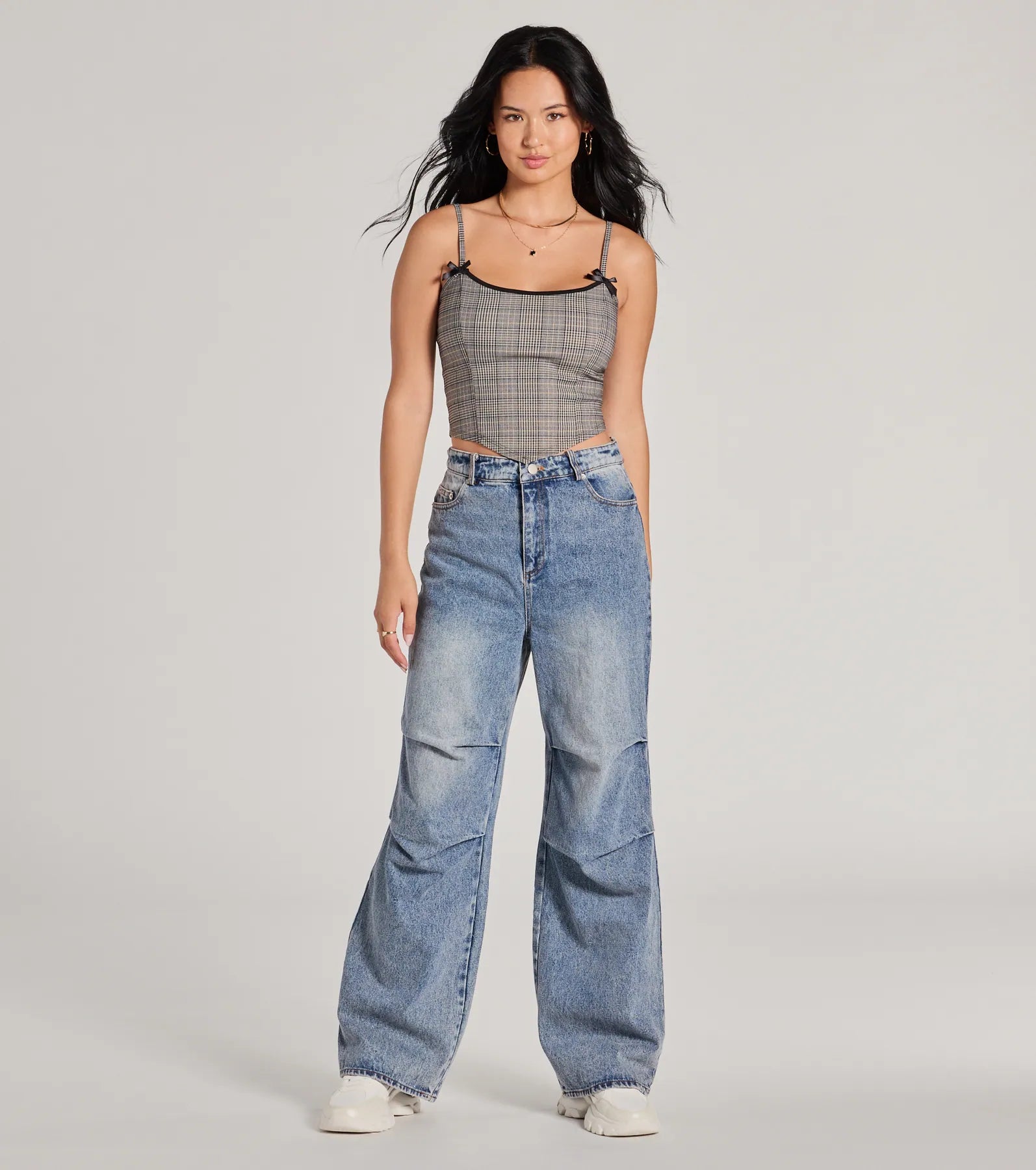 Preppy Vibe Lace-Up Plaid Corset Top - Image 3