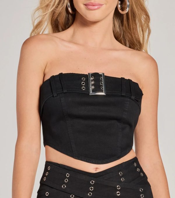 Daily Vibe Strapless Belted Denim Crop Top - Image 9