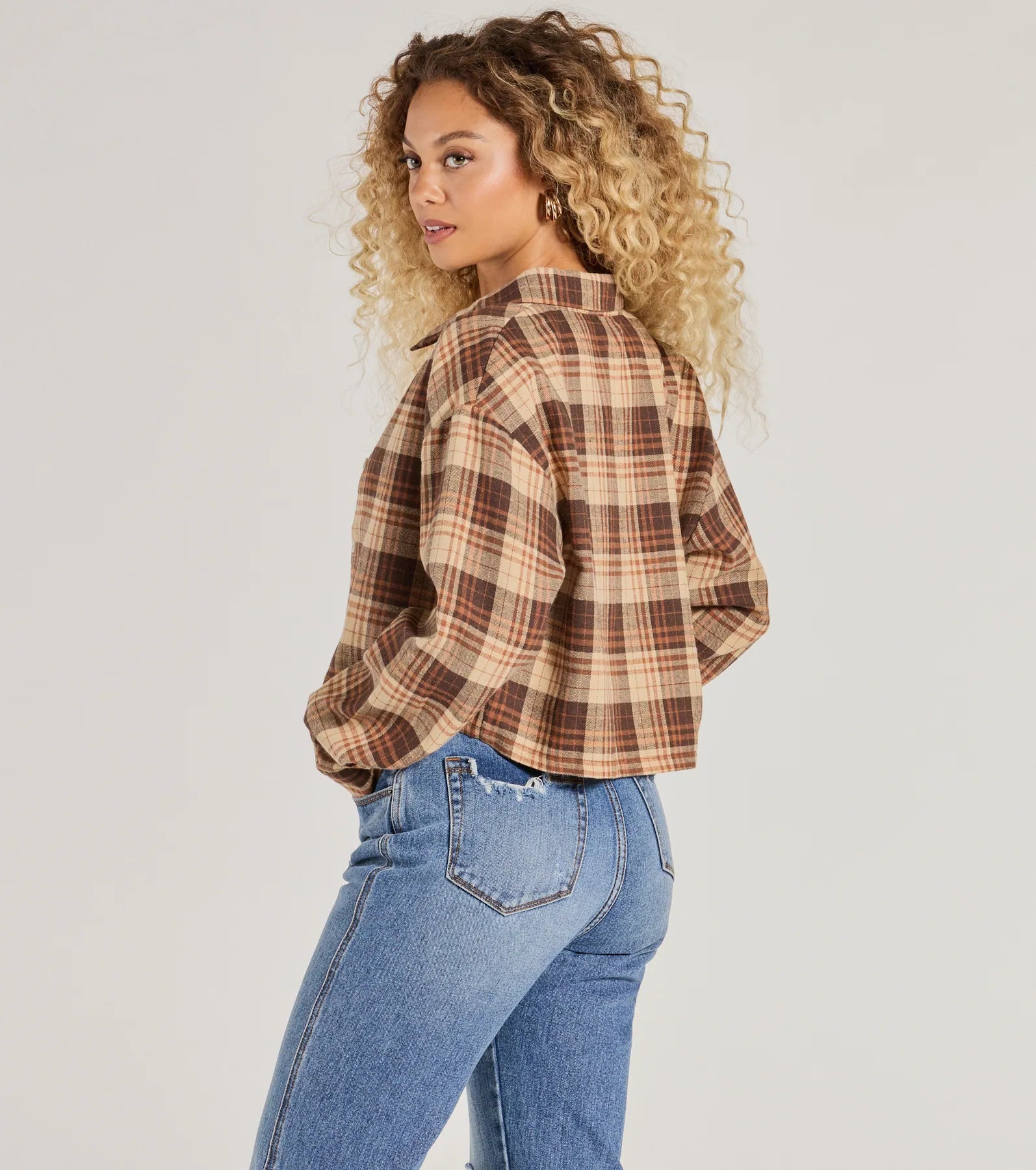 Casual Act Button-Up Plaid Crop Top - Image 2