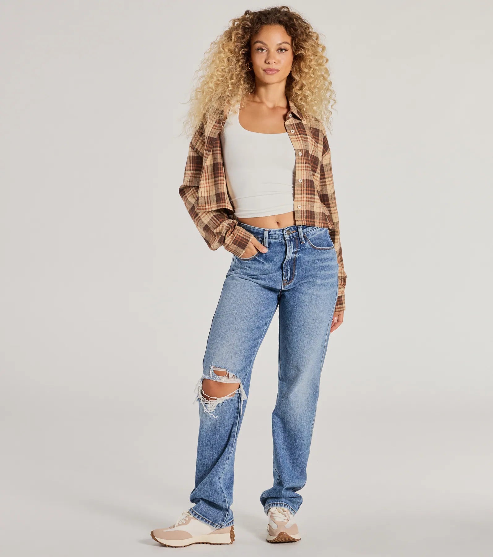 Casual Act Button-Up Plaid Crop Top - Image 3