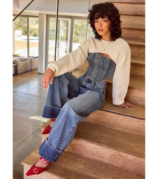 Trendy Style Lace-Up Denim Corset Top - Image 10