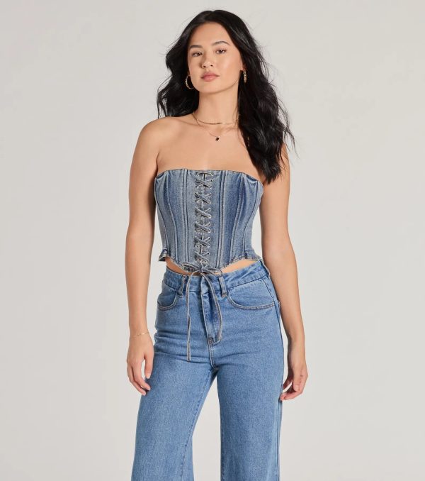 Trendy Style Lace-Up Denim Corset Top - Image 6