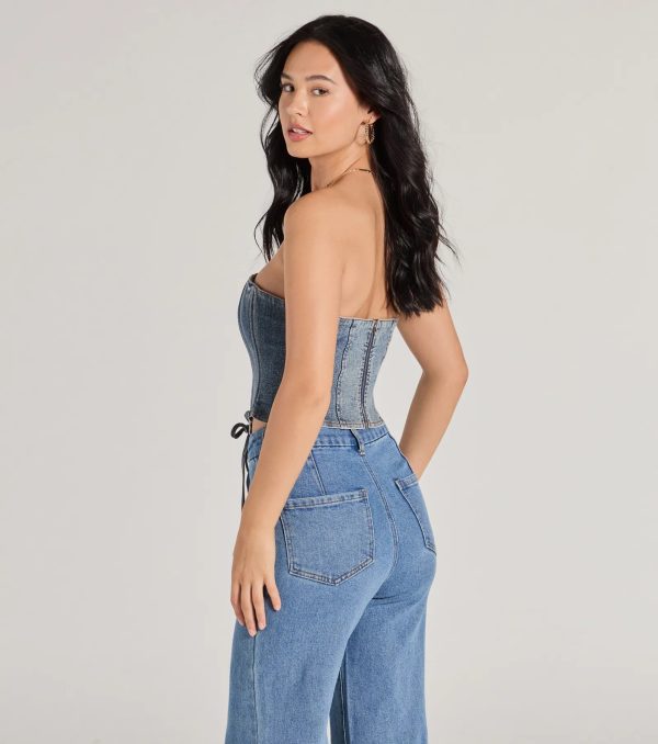 Trendy Style Lace-Up Denim Corset Top - Image 7