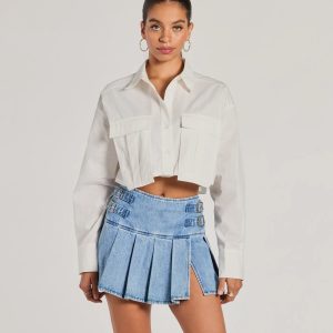 Officially Cute Long Sleeve Button Down Crop Top