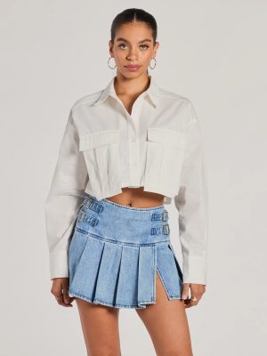 Officially Cute Long Sleeve Button Down Crop Top