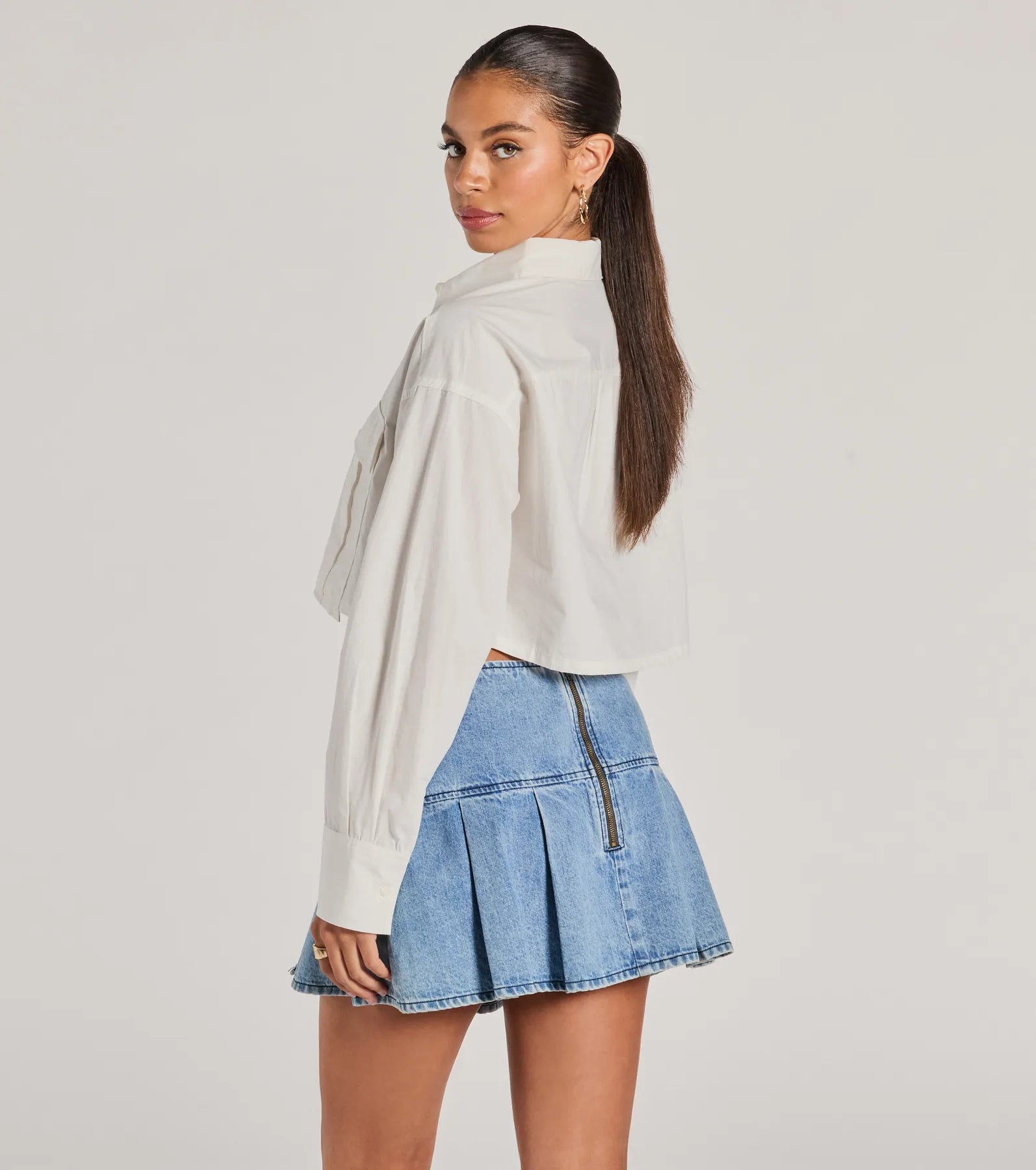 Officially Cute Long Sleeve Button Down Crop Top - Image 2