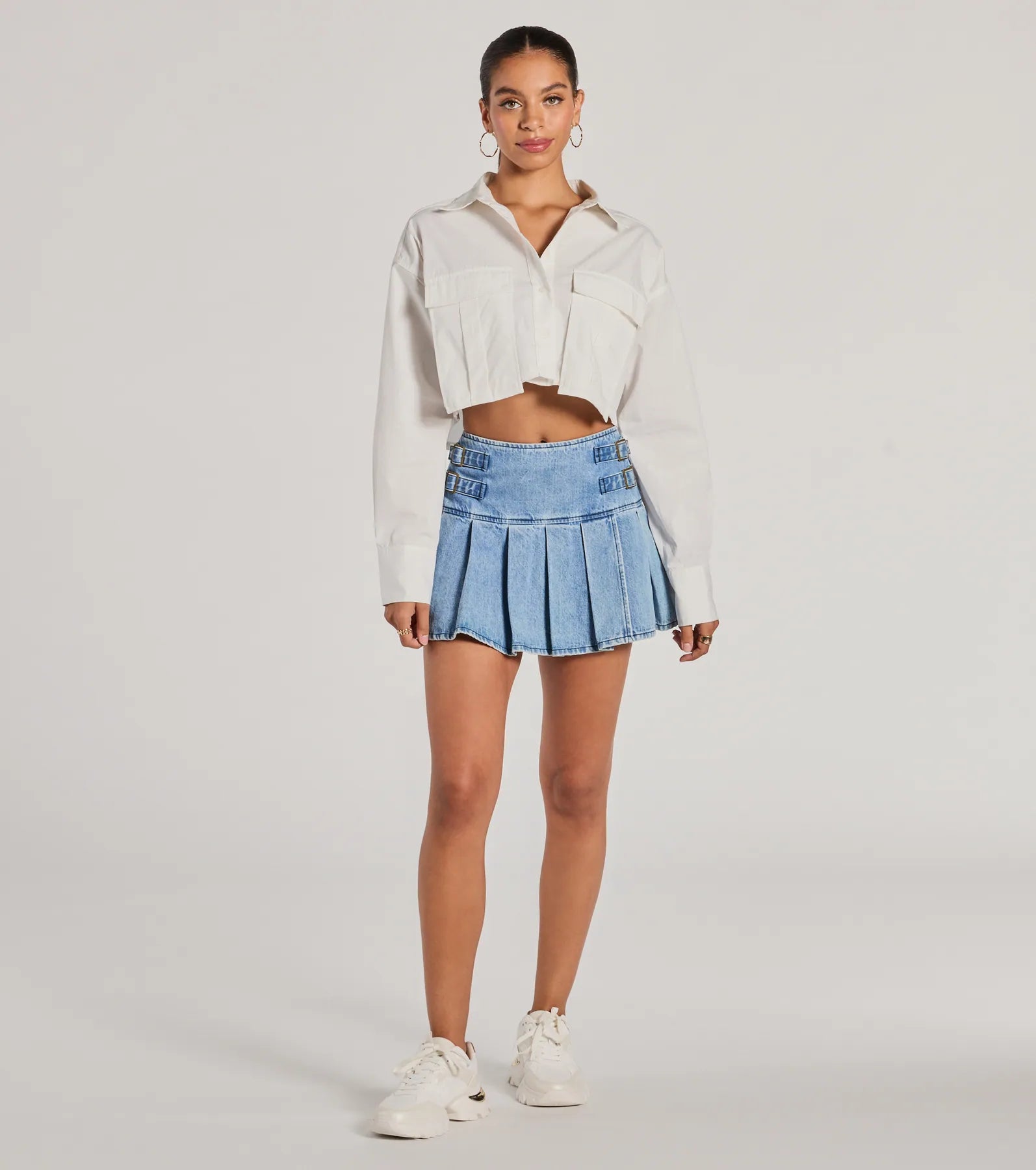 Officially Cute Long Sleeve Button Down Crop Top - Image 3