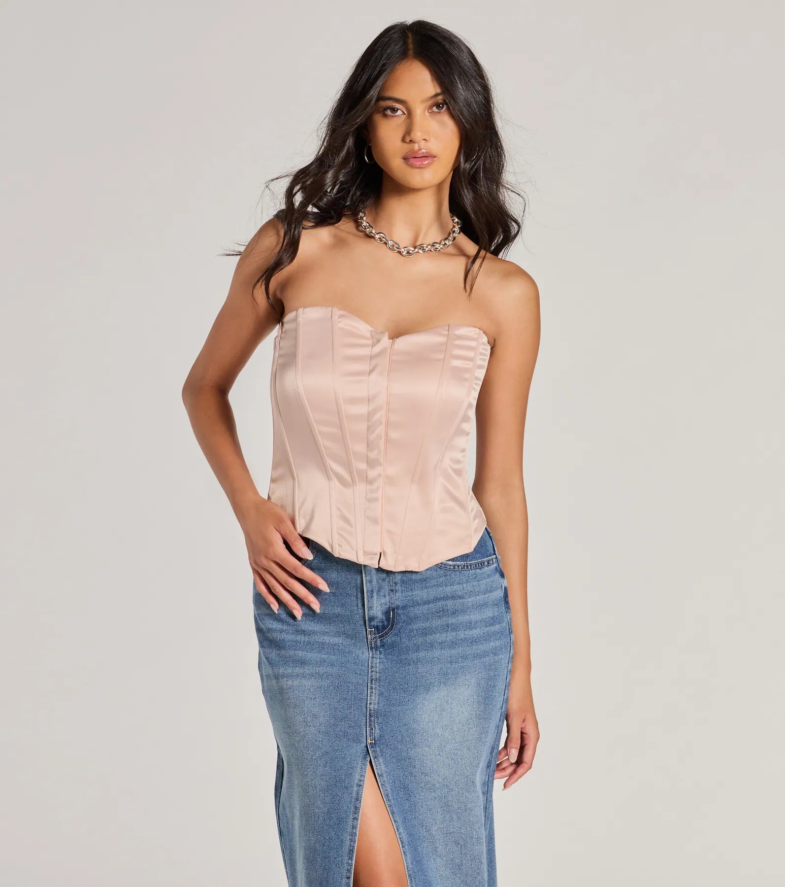 Looking Fine Strapless Satin Corset Top - Image 5