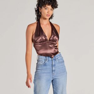 Silky Sleek Satin Halter Crop Top