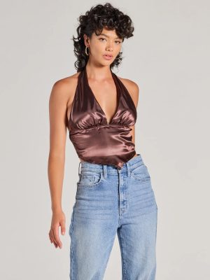 Silky Sleek Satin Halter Crop Top