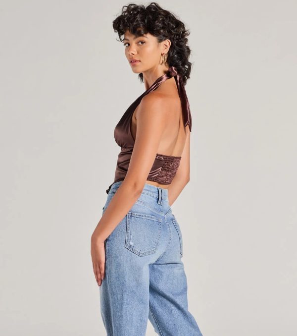 Silky Sleek Satin Halter Crop Top - Image 2
