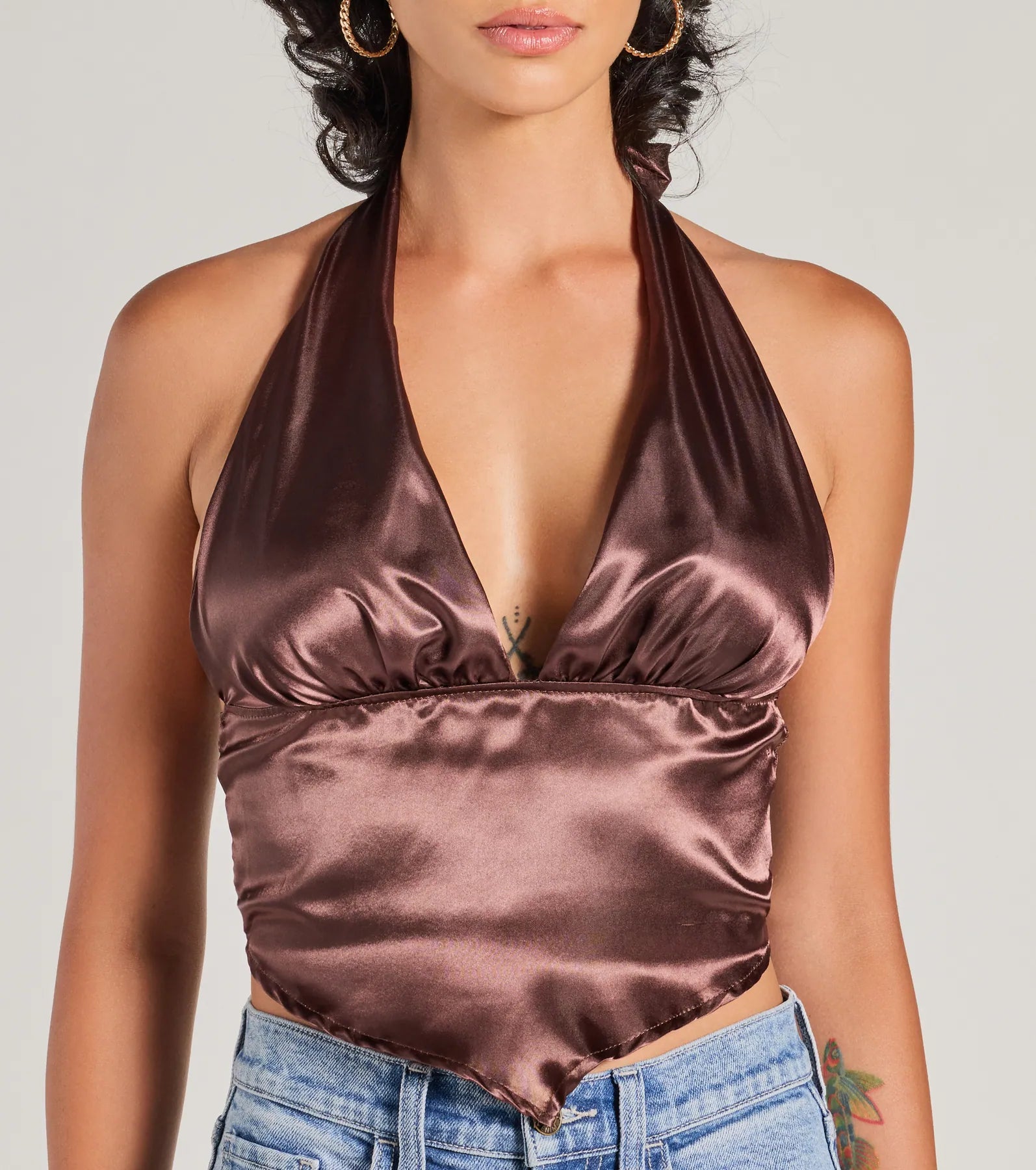 Silky Sleek Satin Halter Crop Top - Image 4