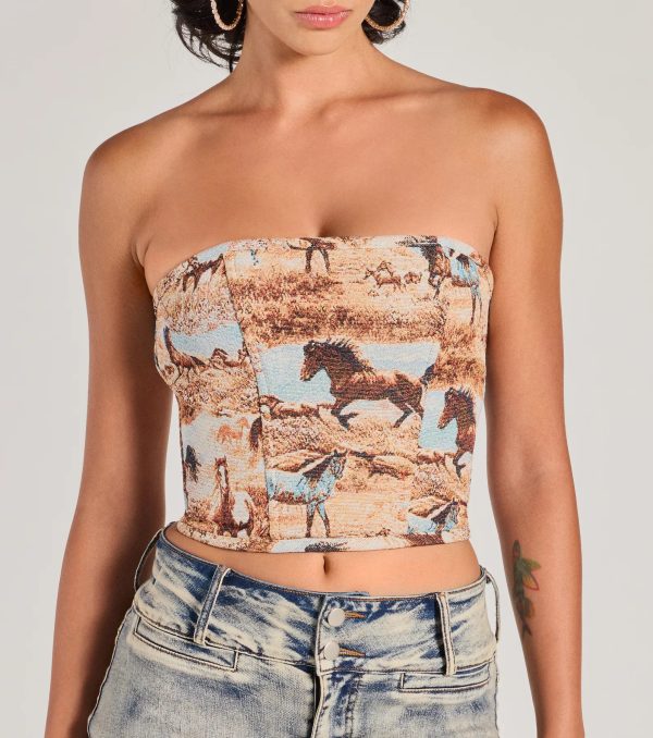 Western Chic Horse Tapestry Corset Top - Image 4