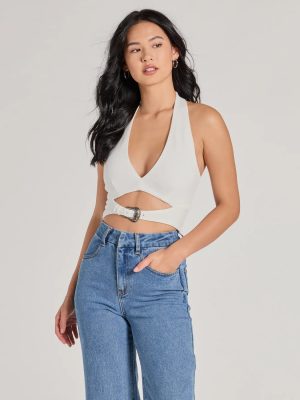 Edgy Vibe Buckle Detail Halter Crop Top