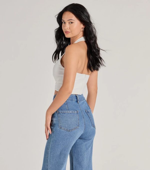 Edgy Vibe Buckle Detail Halter Crop Top - Image 2