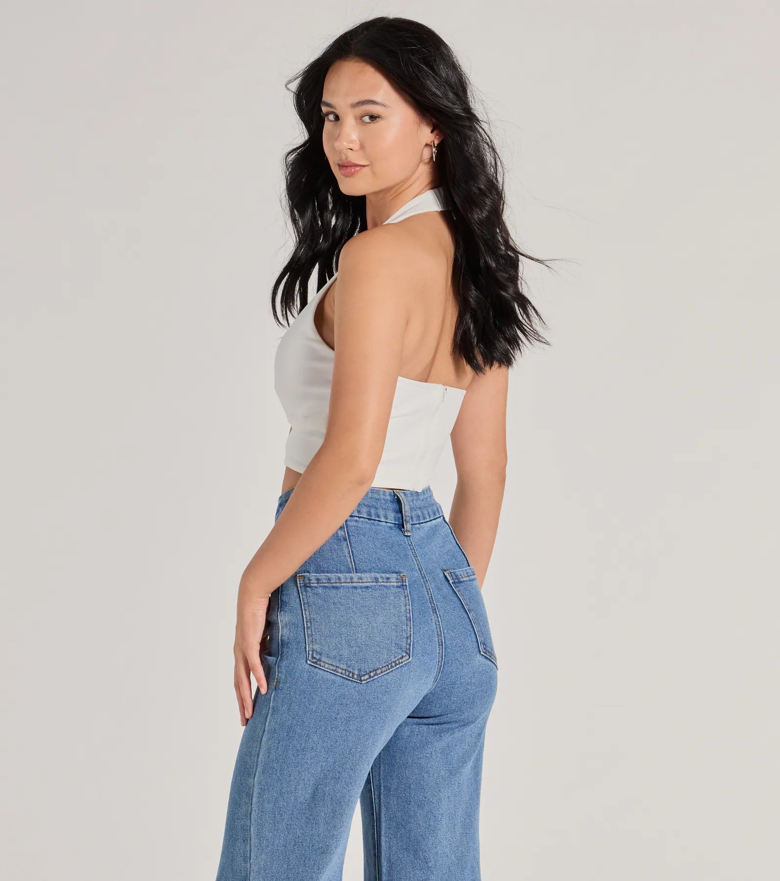 Edgy Vibe Buckle Detail Halter Crop Top - Image 2